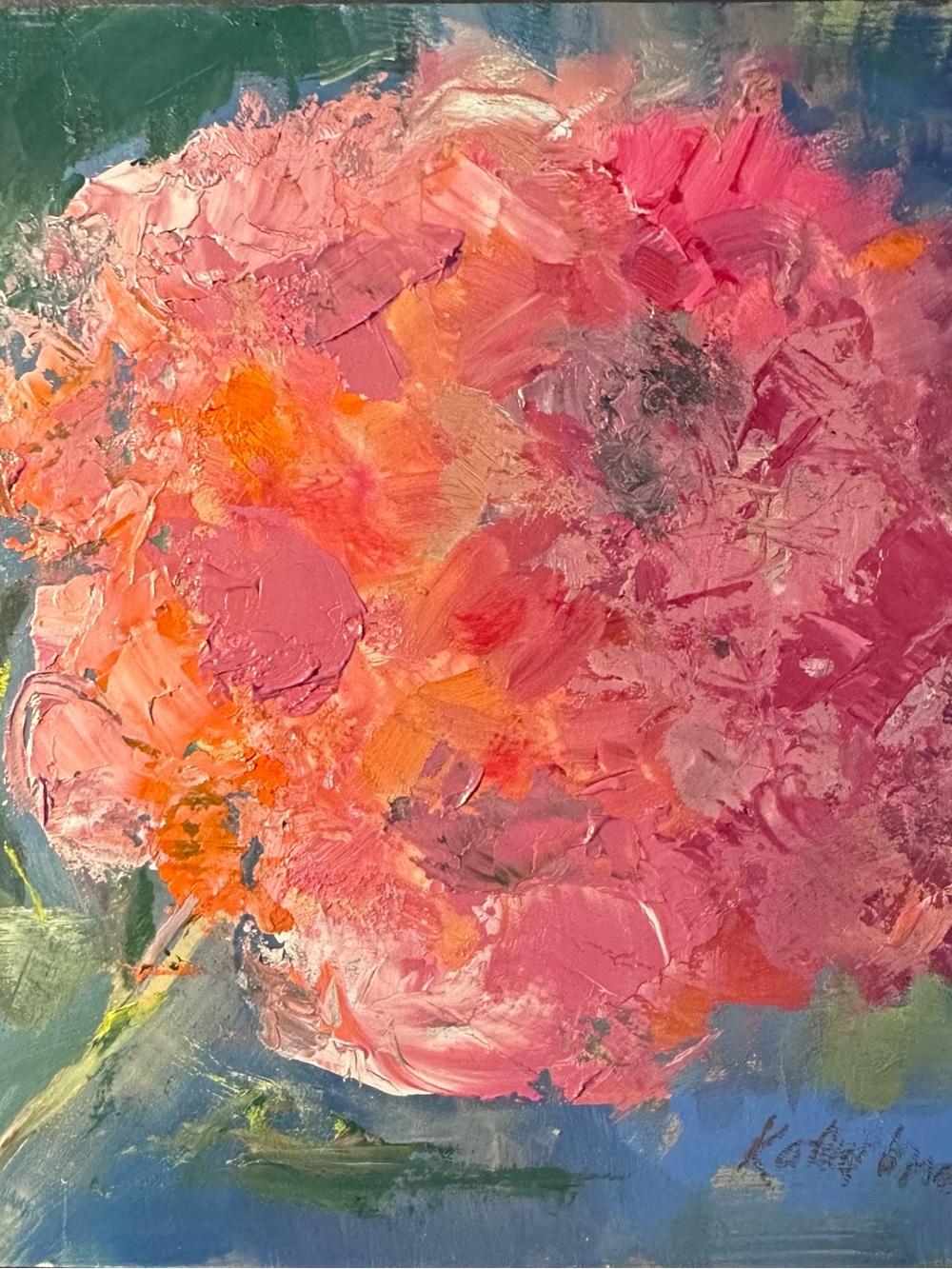 Vibrant Pink and Orange Floral Original oil painting by